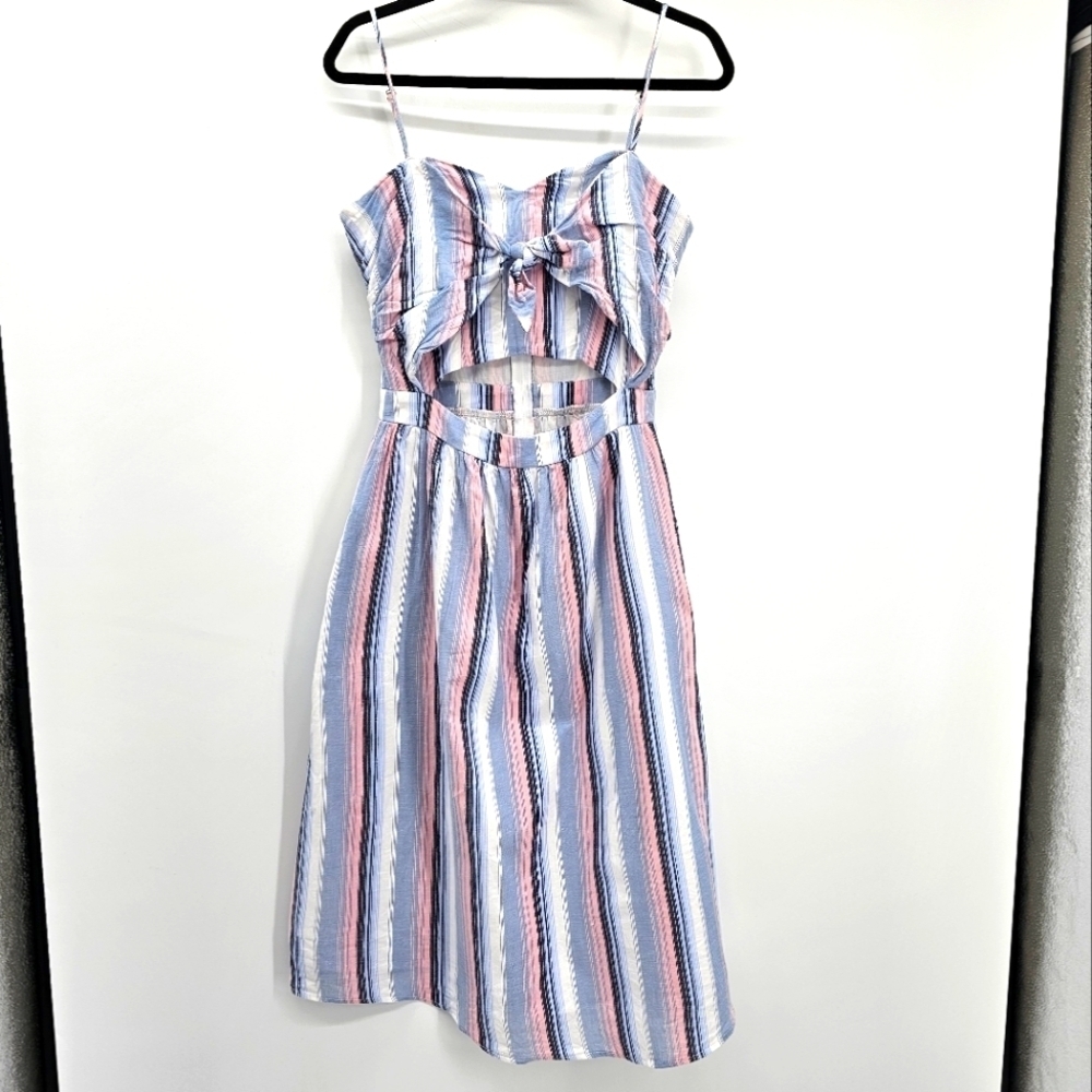 Gianni Bini Stripe Peek A Boo Cotton  spaghetti Strap Midi dress Womens Large
